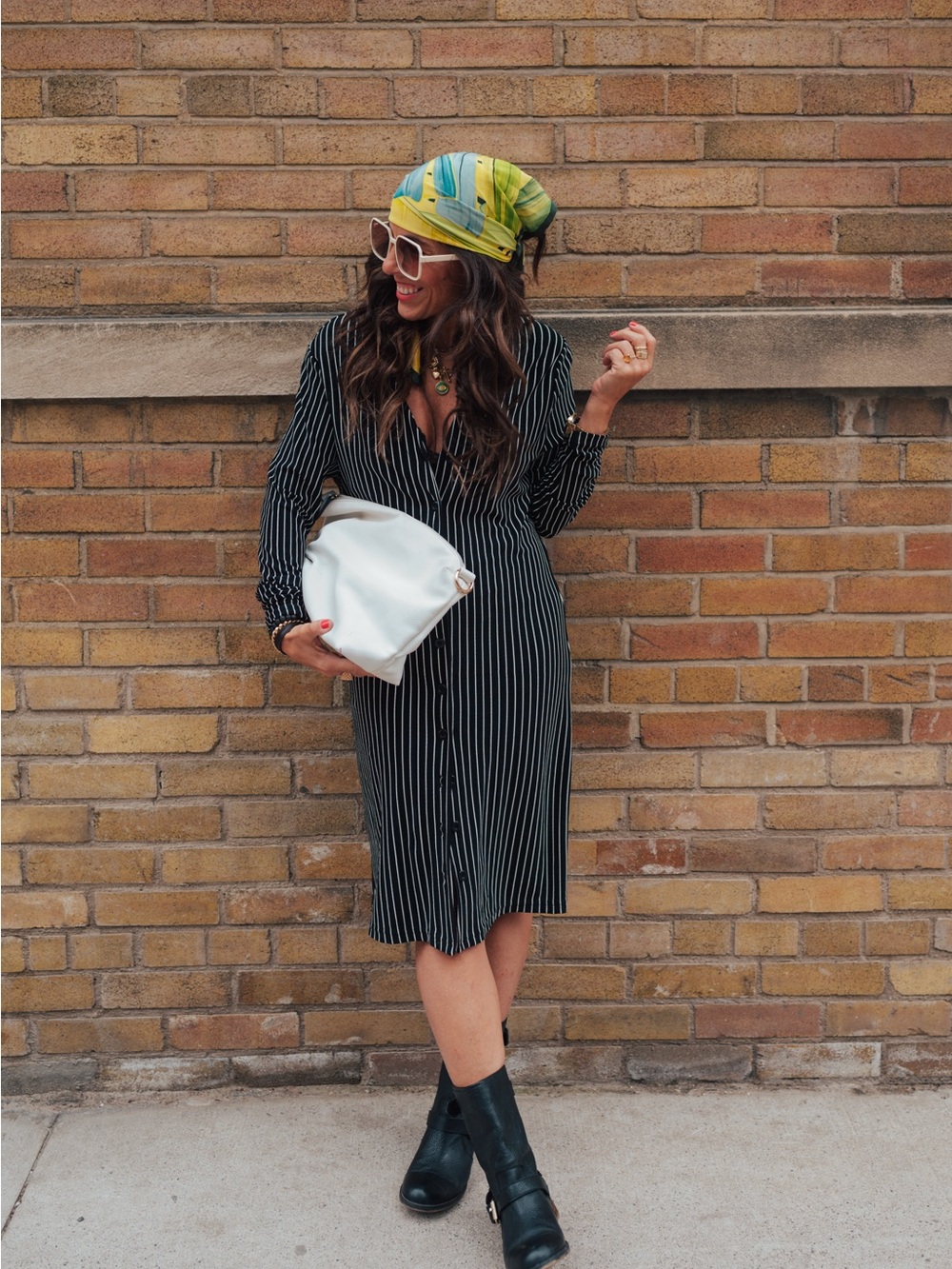 “Reality Bites” 90s Vibes | Black Pinstripe Button-Front Midi Dress